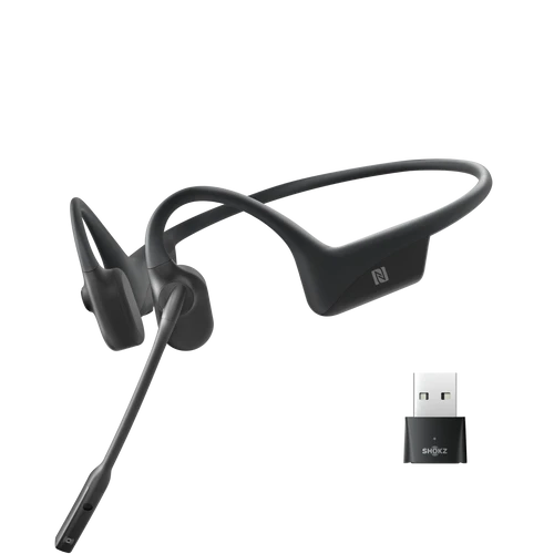 Shokz OpenComm UC with USB-A Dongle - Bluetooth Stereo Headset Noise Cancelling Boom Mic Bone Conduction - Water Resistant IP55 - Cosmic Black