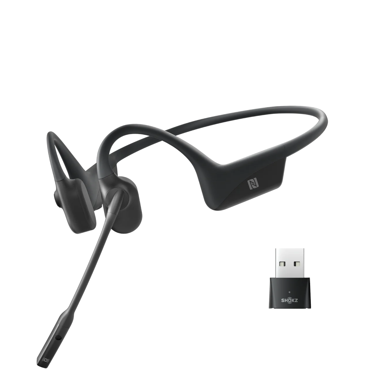 Shokz OpenComm UC with USB-A Dongle - Bluetooth Stereo Headset Noise Cancelling Boom Mic Bone Conduction - Water Resistant IP55 - Cosmic Black