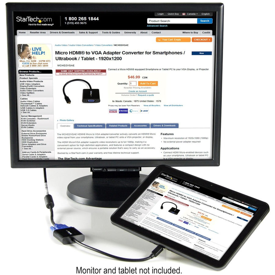StarTech.com Micro HDMI® to VGA Adapter Converter for Smartphones / Ultrabook / Tablet - 1920x1080 MCHD2VGAE2