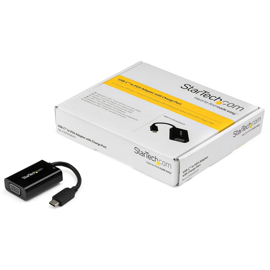 StarTech.com Adaptateur USB C vers VGA avec alimentation 60 W Pass-Through - Convertisseur vidéo USB Type-C vers VGA 1080p avec chargement - Noir CDP2VGAUCP