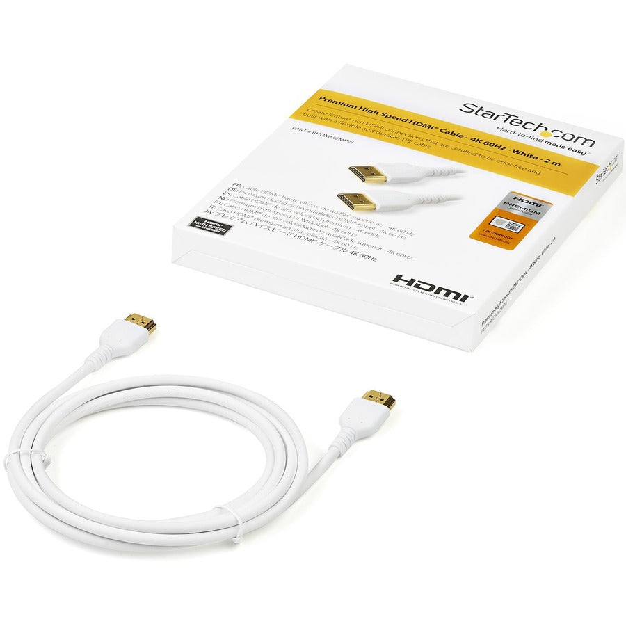StarTech.com 2m Premium Certified HDMI 2.0 Cable with Ethernet - 6ft High Speed UHD 4K 60Hz HDR Durable Rugged Ultra HD HDMI Monitor Cord RHDMM2MPW