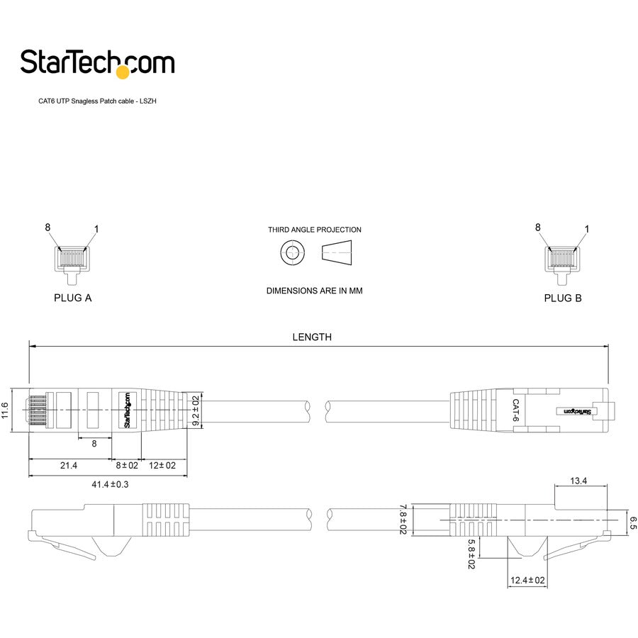 StarTech.com Câble Ethernet CAT6 de 15 cm, LSZH (faible fumée sans halogène) 10 GbE sans accroc 100 W PoE UTP RJ45 cordon de brassage réseau noir, ETL N6LPATCH6INBK