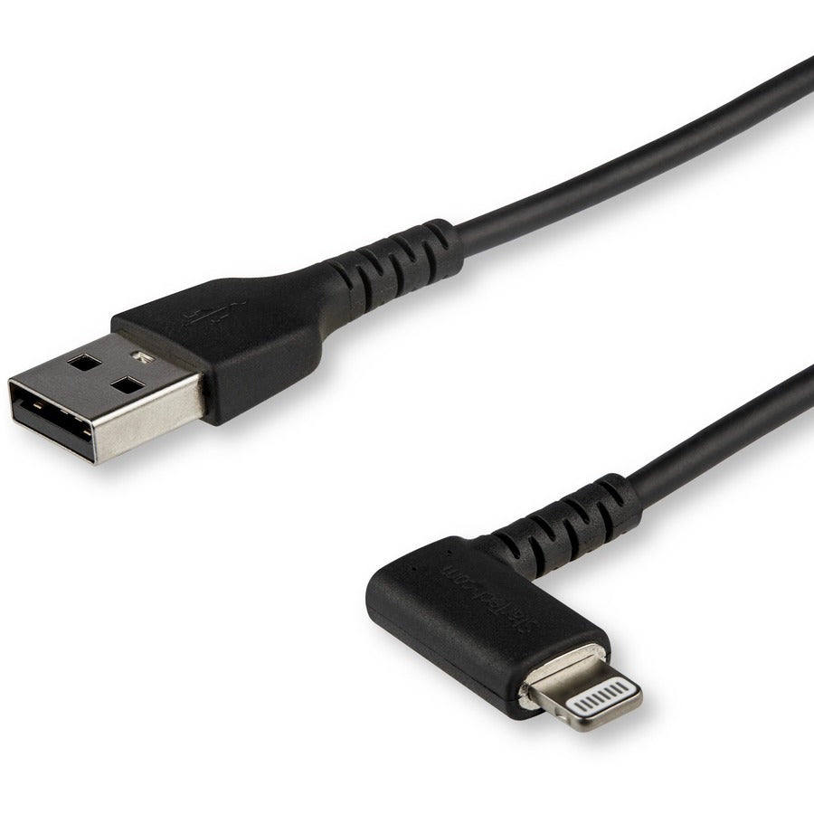 StarTech.com Câble USB A vers Lightning de 2 m pour iPhone iPad Cordon de chargeur noir durable à angle droit de 90 degrés avec fibre aramide Certifié Apple MFI RUSBLTMM2MBR