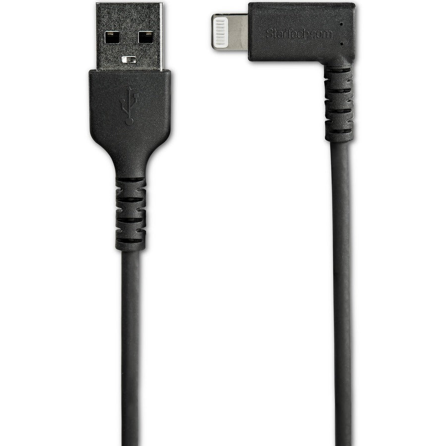 StarTech.com Câble USB A vers Lightning de 2 m pour iPhone iPad Cordon de chargeur noir durable à angle droit de 90 degrés avec fibre aramide Certifié Apple MFI RUSBLTMM2MBR