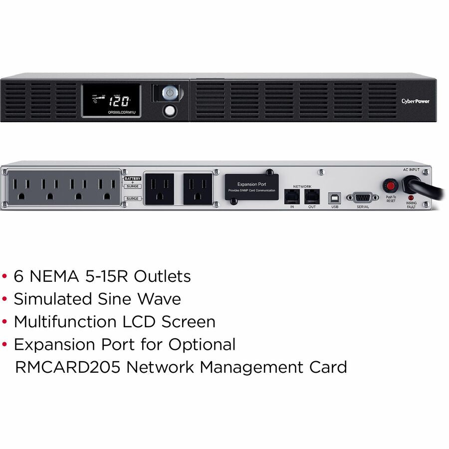 CyberPower UPS Systems OR500LCDRM1U Smart App LCD - Capacité : 500 VA / 300 W OR500LCDRM1U