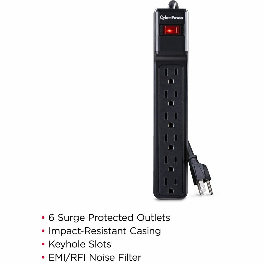 CyberPower CSB6012 Suppresseur de surtension essentiel à 6 prises avec 1 200 joules et cordon de 12 pieds - Boîtes marron uni CSB6012