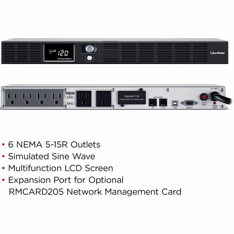 CyberPower UPS Systems OR700LCDRM1U Smart App LCD - Capacity: 700 VA / 400 W OR700LCDRM1U