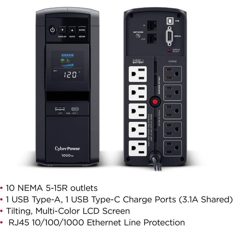 CyberPower CP1000PFCLCD UPS 1000VA 600W PFC compatible Pure sine wave CP1000PFCLCD