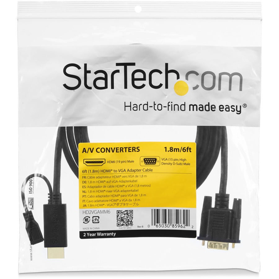 StarTech.com HDMI to VGA Cable - 10 ft / 3m - 1080p - 1920 x 1200 - Active HDMI Cable - Monitor Cable - Computer Cable HD2VGAMM10