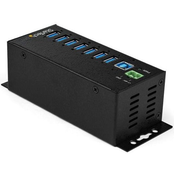StarTech.com Hub USB 7 ports avec adaptateur d'alimentation - Hub de données USB 3.0 industriel en métal - Hub USB 3.1 Gen 1 5 Gbit/s sur rail Din, montage mural et sur bureau HB30A7AME