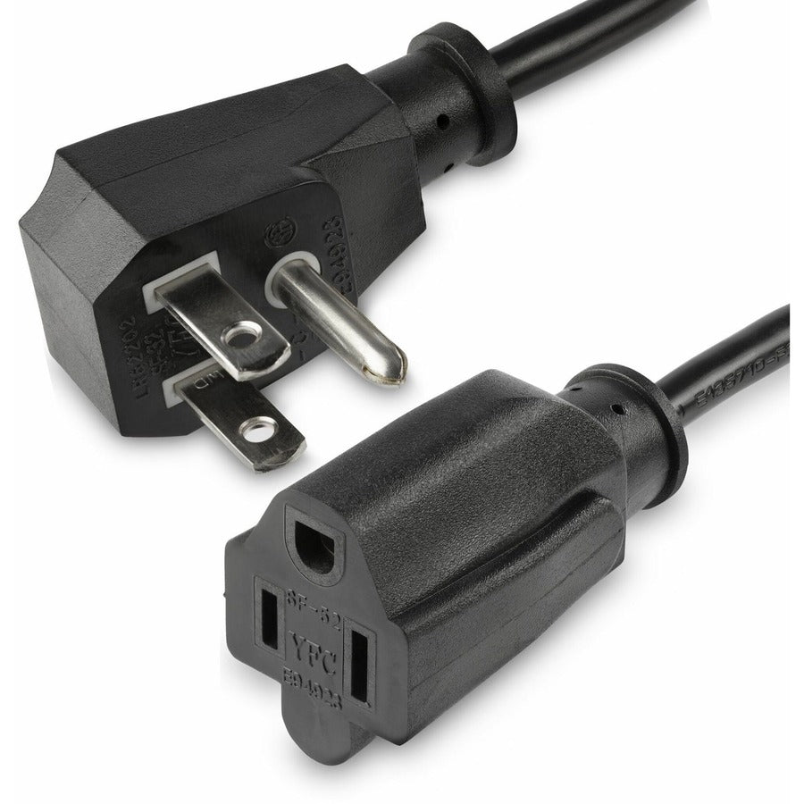 StarTech.com Rallonge d'alimentation de 0,45 m, plate NEMA 5-15P vers NEMA 5-15R, 10 A 125 V, 18 AWG, noir, câble d'extension de prise plate PACF10118IN
