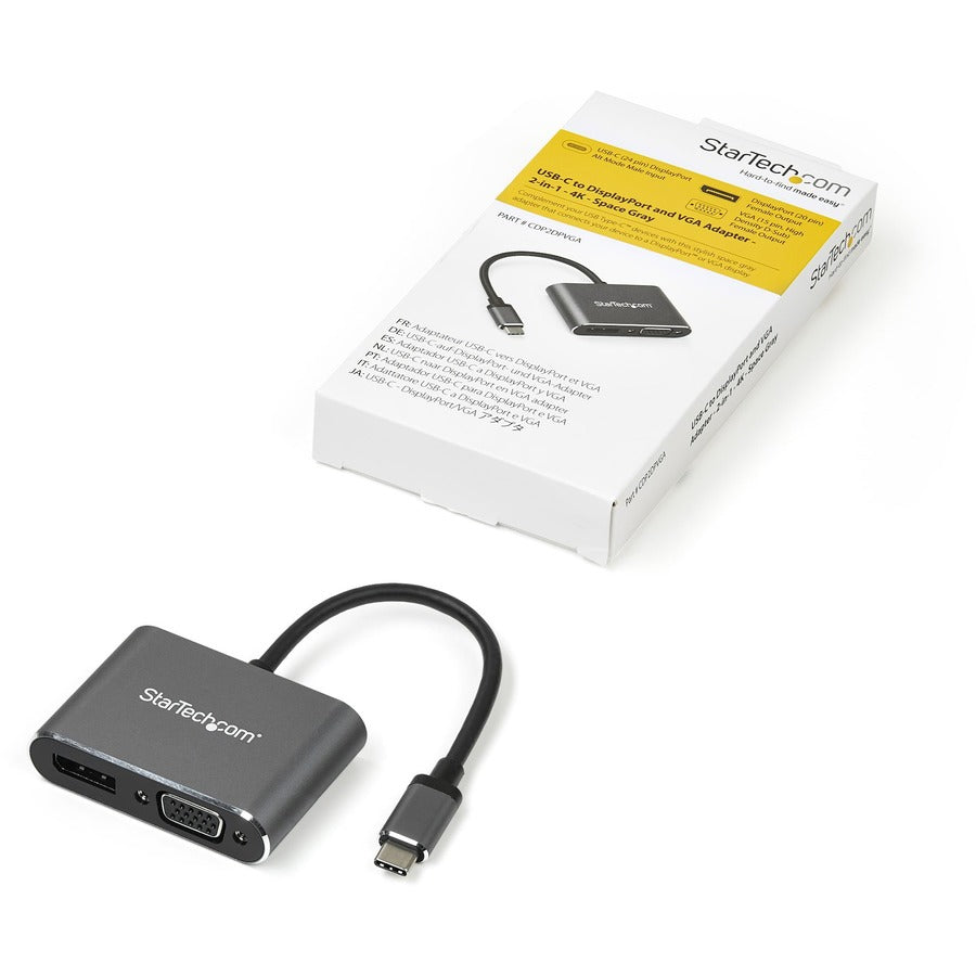 StarTech.com USB C Multiport Video Adapter - USB-C to 4K 60Hz DisplayPort 1.2 HBR2 HDR or 1080p VGA Monitor Adapter - USB Type-C 2-in-1 CDP2DPVGA