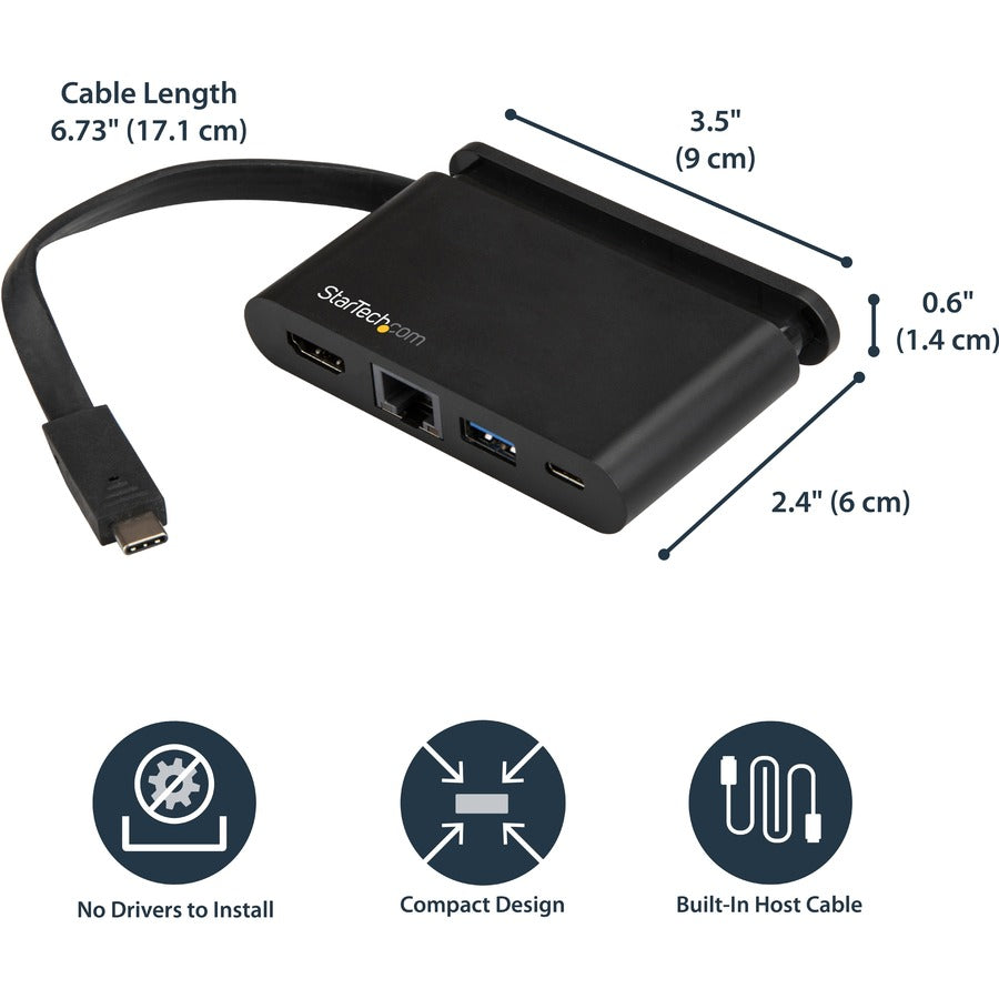 StarTech.com USB C Multiport Adapter - USB-C Travel Dock to 4K HDMI, 100W PD 3.0 Pass-Through, USB-A USB-C, GbE - Portable USB Type-C Dock DKT30CHCPD