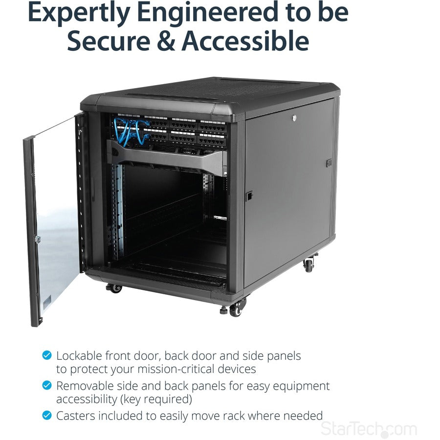 StarTech.com 12U AV Rack Cabinet - Network Rack with Glass Door - 19 inch Computer Cabinet for Server Room or Office (RK1236BKF) RK1236BKF