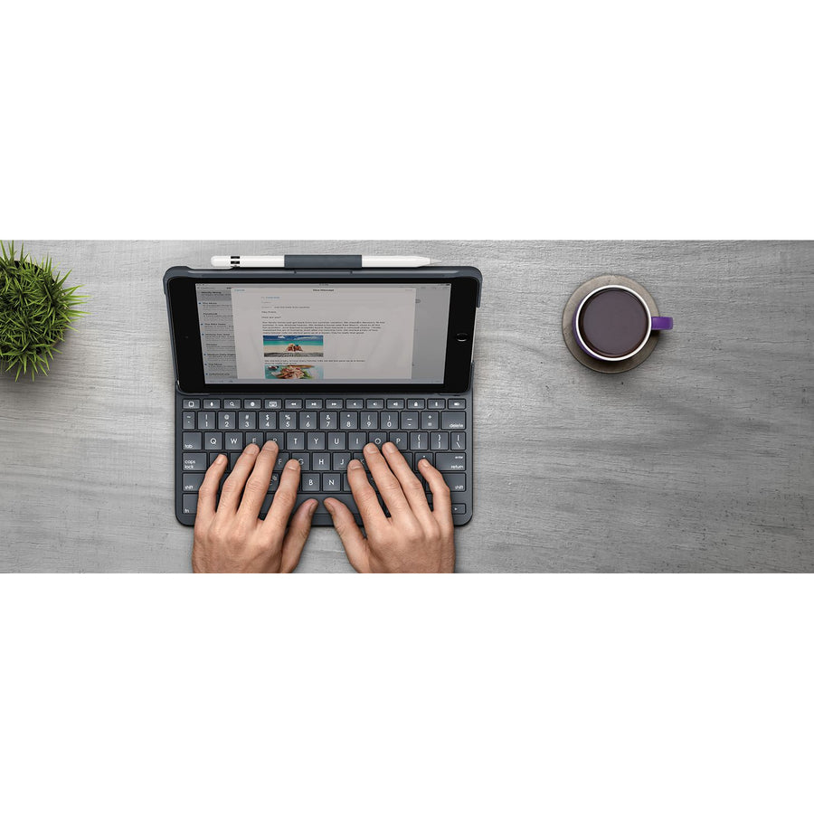 Logitech SLIM FOLIO Keyboard/Cover Case (Folio) Apple Pencil, iPad (2018), iPad (2017) - Black 920-009017