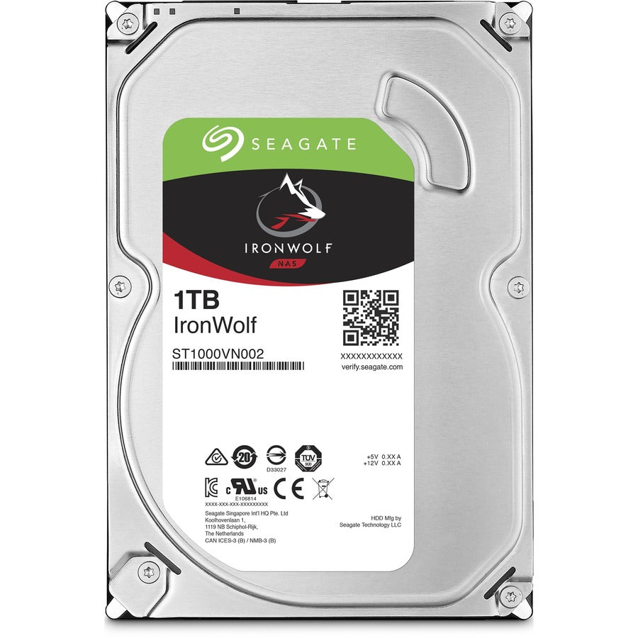 Seagate IronWolf ST1000VN002 1 TB Hard Drive - 3.5" Internal - SATA (SATA/600) - Conventional Magnetic Recording (CMR) Method ST1000VN002