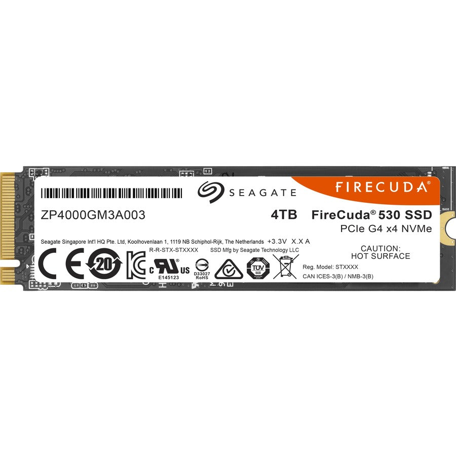 Seagate FireCuda 530 ZP4000GM3A013 4 TB Solid State Drive - M.2 2280 Internal - PCI Express NVMe (PCI Express NVMe 4.0 x4) - Black ZP4000GM3A013