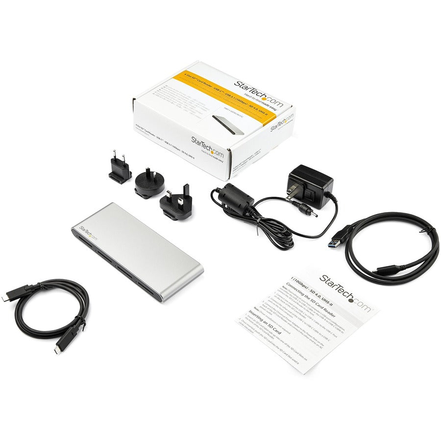 StarTech.com Lecteur de carte SD USB C à 4 emplacements - USB 3.1 (10 Gbit/s) - SD 4.0 UHS-II - Lecteur de carte multi SD - Adaptateur USB C vers carte SD - Lecteur de carte mémoire SD 4SD4FCRU31C