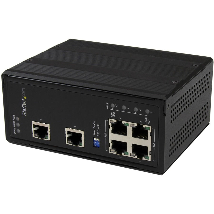 StarTech.com Switch Ethernet Gigabit industriel non géré à 6 ports avec 4 ports PoE+ et régulation de tension - Rail DIN / Montage mural IES61002POE