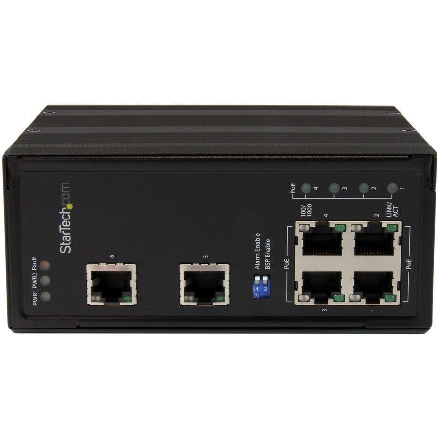 StarTech.com Switch Ethernet Gigabit industriel non géré à 6 ports avec 4 ports PoE+ et régulation de tension - Rail DIN / Montage mural IES61002POE
