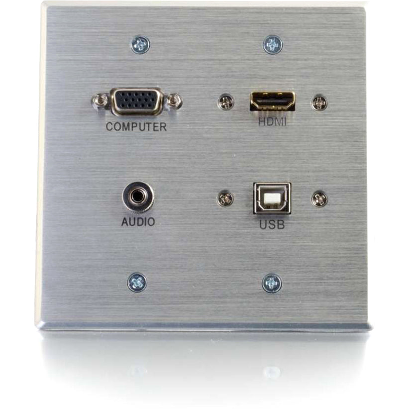 C2G HDMI, VGA, 3.5mm and USB Pass Through Double Gang Wall Plate - Aluminum 39703