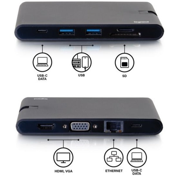 C2G USB C to HDMI, VGA and Ethernet Hub with SD Card Reader and Power 26916