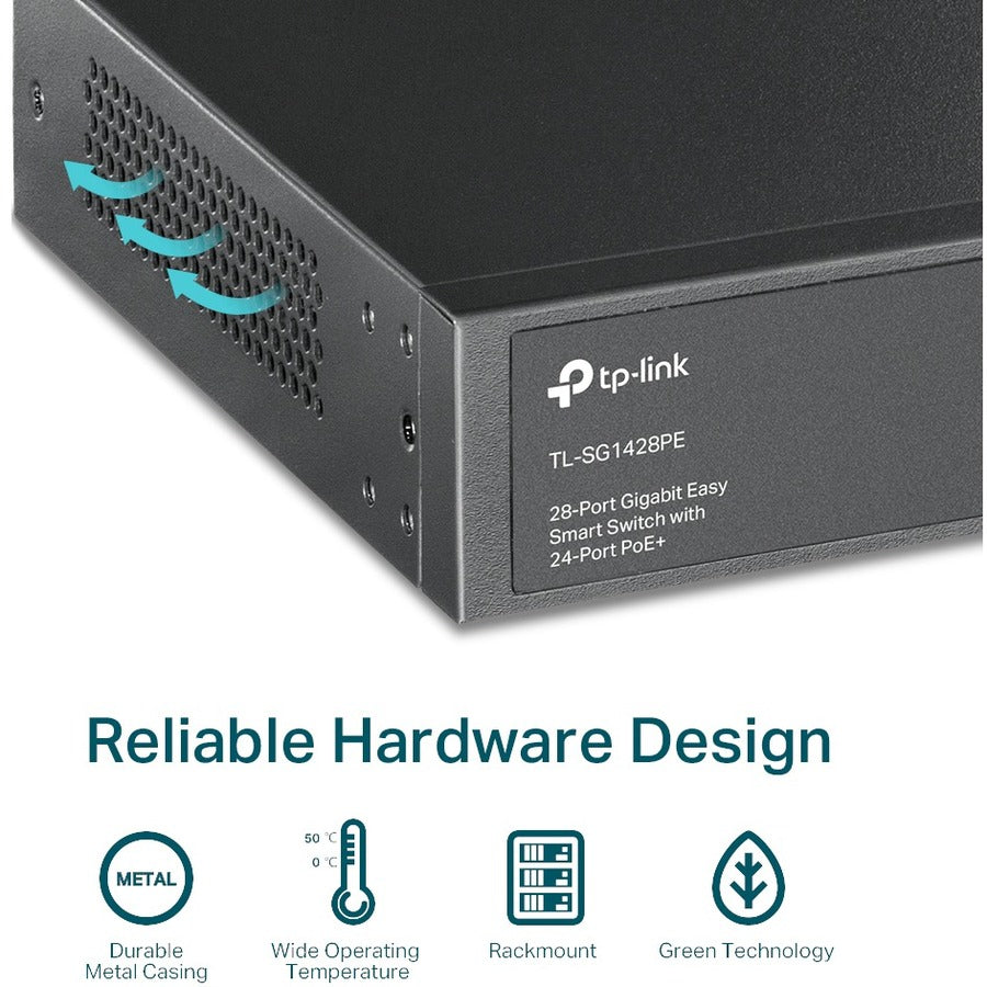 TP-Link Omada 28-Port Gigabit Easy Smart Switch with 24-Port PoE+ TL-SG1428PE