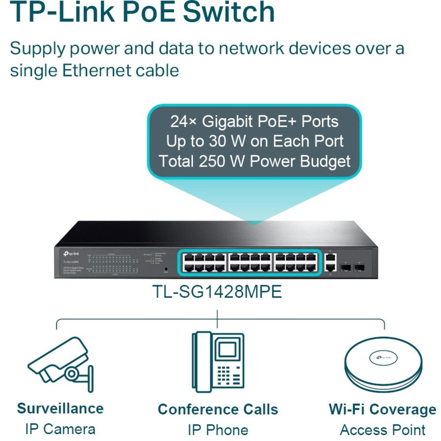TP-Link Omada 28-Port Gigabit Easy Smart Switch with 24-Port PoE+ TL-SG1428PE