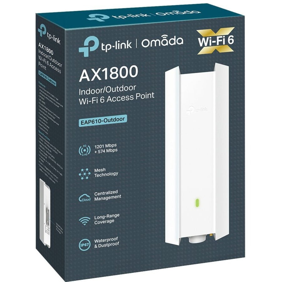 TP-Link Omada EAP610-Outdoor Dual Band IEEE 802.11 a/b/g/n/ac/ax 1.80 Gbit/s Wireless Access Point - Outdoor EAP610-OUTDOOR