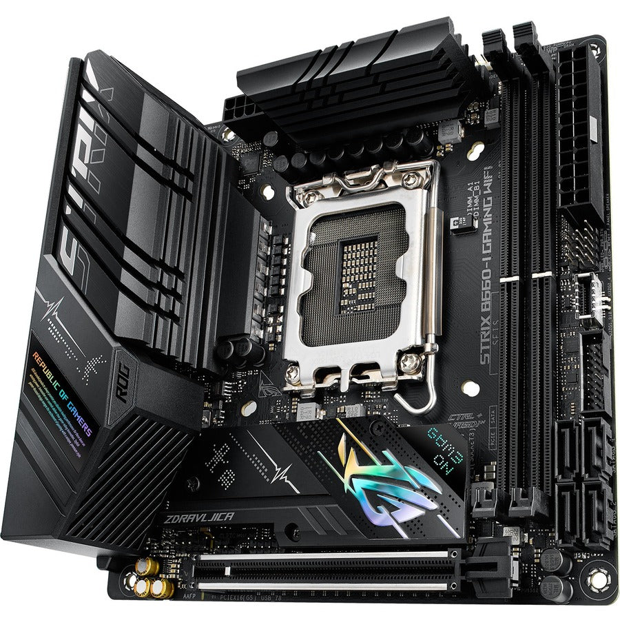 Carte mère de bureau de jeu Asus ROG Strix B660-I GAMING WIFI - Chipset Intel B660 - Socket LGA-1700 - Mémoire Intel Optane Ready - Mini ITX ROGSTRIXB660-IGAMINGWIFI