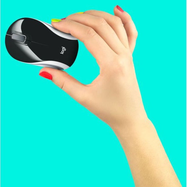 Logitech Wireless Mini Mouse M187 Ultra Portable, 2.4 GHz with USB Receiver, 1000 DPI Optical Tracking, 3-Buttons, PC / Mac / Laptop - Black (with White Stripe) 910-005459