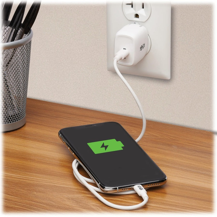 Tripp Lite Chargeur mural compact 1 port USB-C - Technologie GaN, charge PD 3.0 20 W, blanc U280-W01-20C1-G