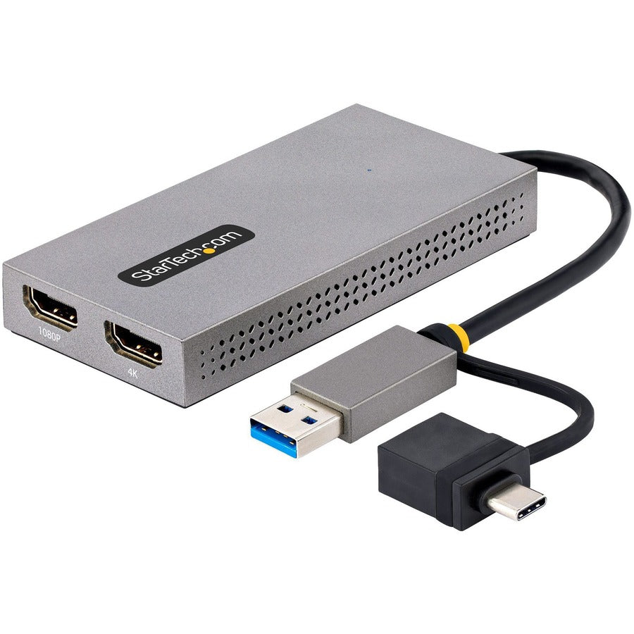 StarTech.com Adaptateur USB vers double HDMI, USB A/C vers 2 écrans HDMI (1 x 4K30, 1 x 1080p), convertisseur USB 3.0 vers HDMI, câble 4 pouces/11 cm, Win/Mac 107B-USB-HDMI
