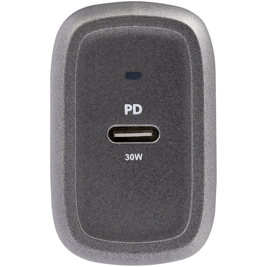 StarTech.com Chargeur mural USB-C 30 W, chargeur GaN portable avec alimentation USB, charge rapide, certifié USB-IF, câble de 1,8 m, chargeur USB-C WCH1C30