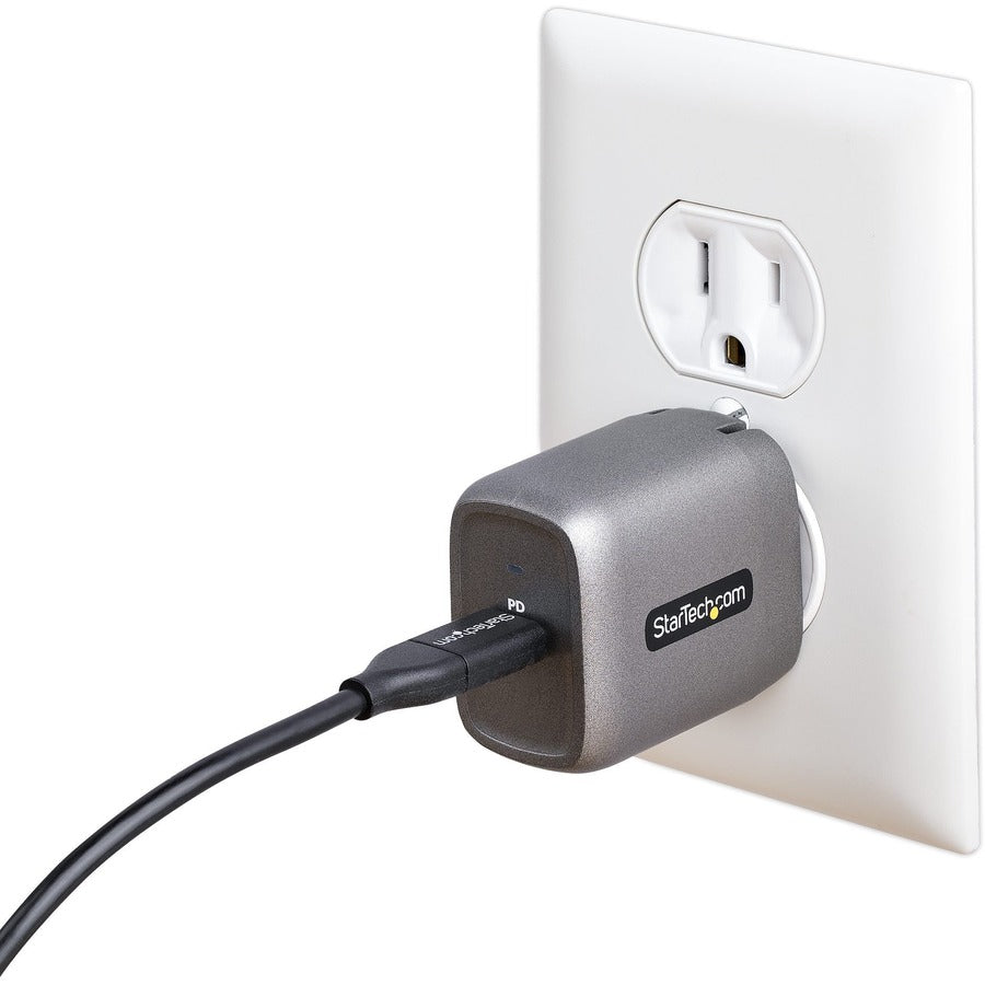 StarTech.com Chargeur mural USB-C 30 W, chargeur GaN portable avec alimentation USB, charge rapide, certifié USB-IF, câble de 1,8 m, chargeur USB-C WCH1C30