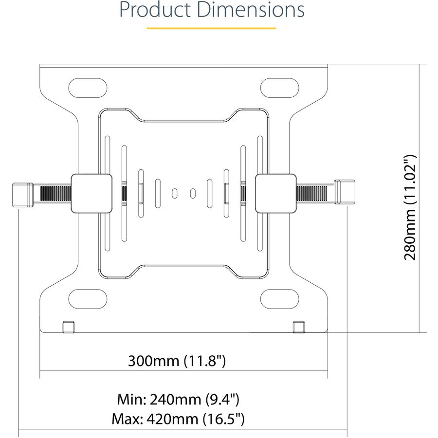 StarTech.com VESA Laptop Tray, Adjustable Monitor Arm Laptop Tray, Secures Notebooks up to 4.5kg (9.9lb), 75x75 & 100x100 VESA, Ventilated LAPTOP-ARM-TRAY