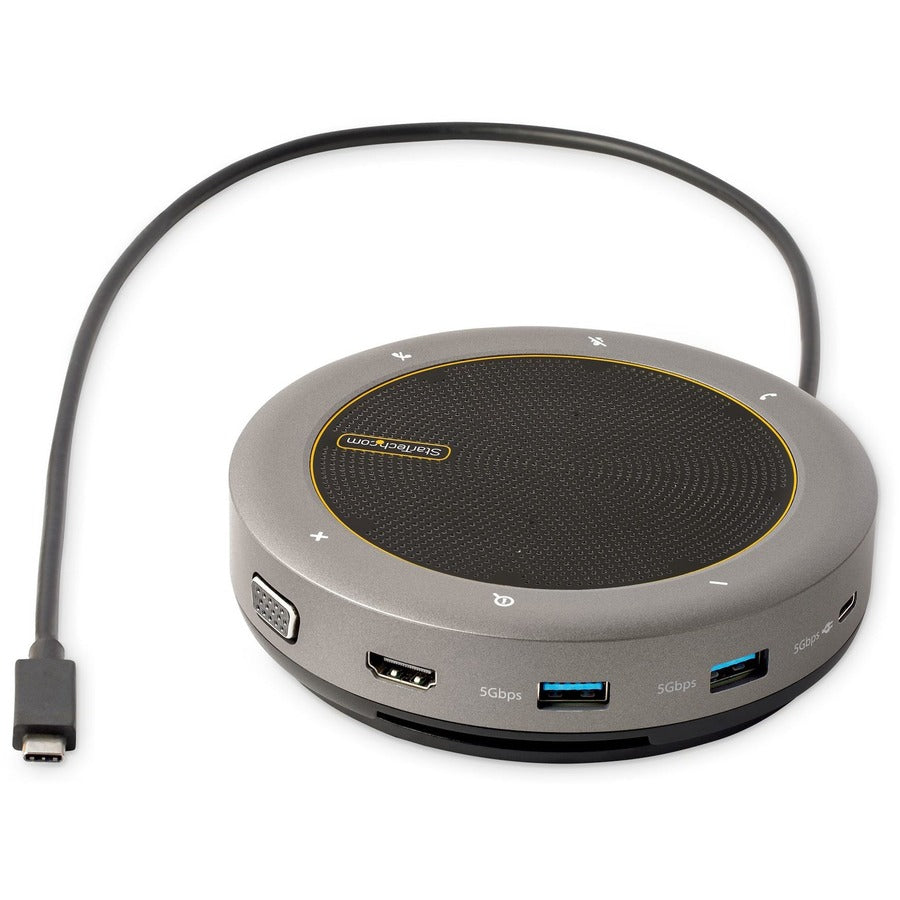 StarTech.com USB-C Conference Speaker Mini Dock, Portable Boardroom Speaker and Multiport Adapter, USB-C to VGA or 4K 60Hz HDMI, 2x USB-A (5Gbps) Hub, Mic/Speaker - Teams/Zoom/Softphone Speakerphone DKTBRSPMPD