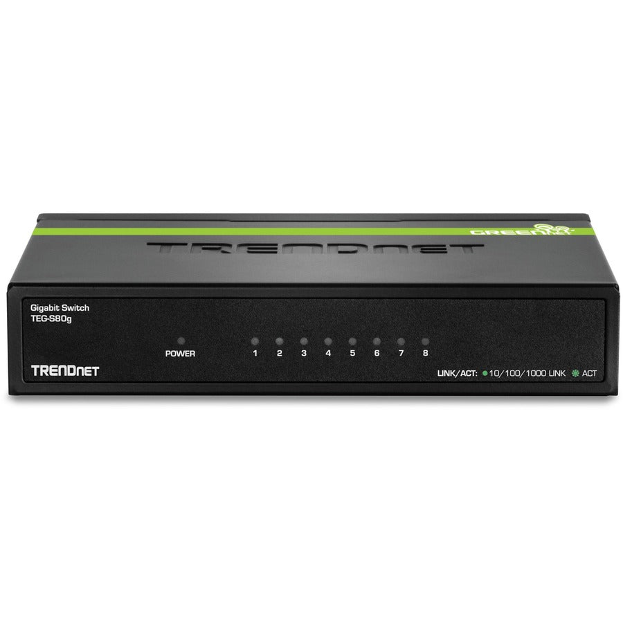 TRENDnet 8-Port Unmanaged Gigabit GREENnet Desktop Metal Switch, Fanless, 16Gbps Switching Capacity, Plug & Play, Network Ethernet Switch, Lifetime Protection, Black, TEG-S80G TEG-S80G