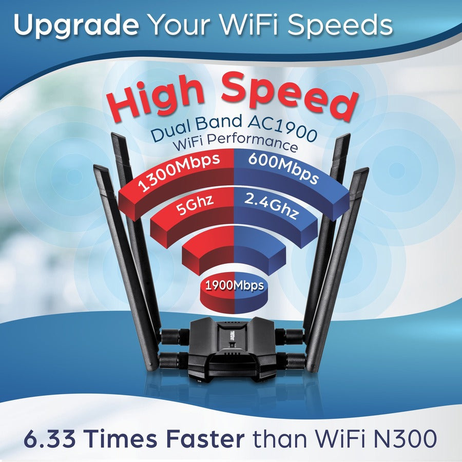 TRENDnet AC1900 High Power Dual Band Wireless USB Adapter, Increase-Extend WiFi Wireless Coverage, Stream 4K HD Video, Windows-Mac OS Compatible, USB 3.0 to USB Type A, Black, TEW-809UB TEW-809UB