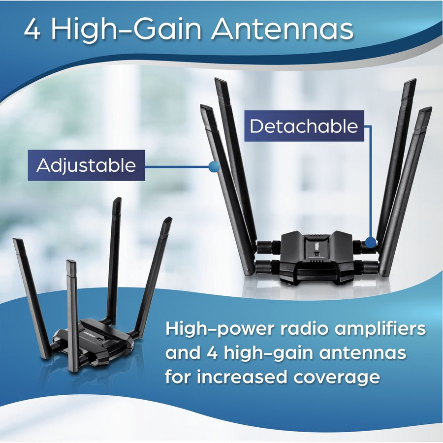 TRENDnet AC1900 High Power Dual Band Wireless USB Adapter, Increase-Extend WiFi Wireless Coverage, Stream 4K HD Video, Windows-Mac OS Compatible, USB 3.0 to USB Type A, Black, TEW-809UB TEW-809UB