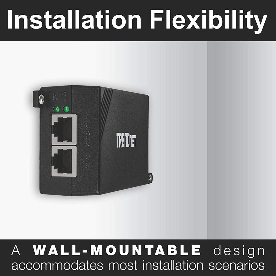 Injecteur TRENDnet Gigabit Power Over Ethernet Plus, convertit le Gigabit non Poe en Poe+ ou PoE Gigabit, fournit des distances de réseau d'alimentation PoE (15,4 W) ou PoE+ (30 W) jusqu'à 100 m (328 pieds), noir, TPE-115GI TPE-115Gi