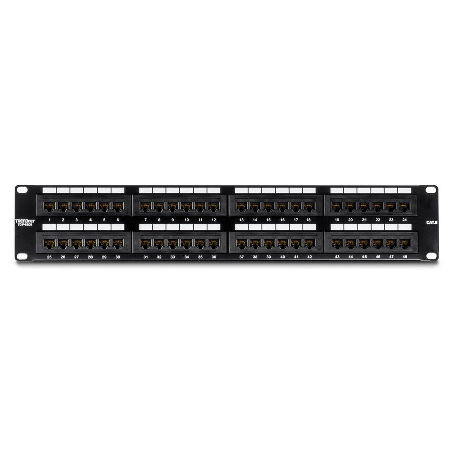 Panneau de brassage non blindé TRENDnet 48 ports Cat6, montage mural ou en rack, compatible avec le câblage Cat3,4,5,5e,6, pour Ethernet, Fast Ethernet, applications Gigabit, noir, TC-P48C6 TC-P48C6