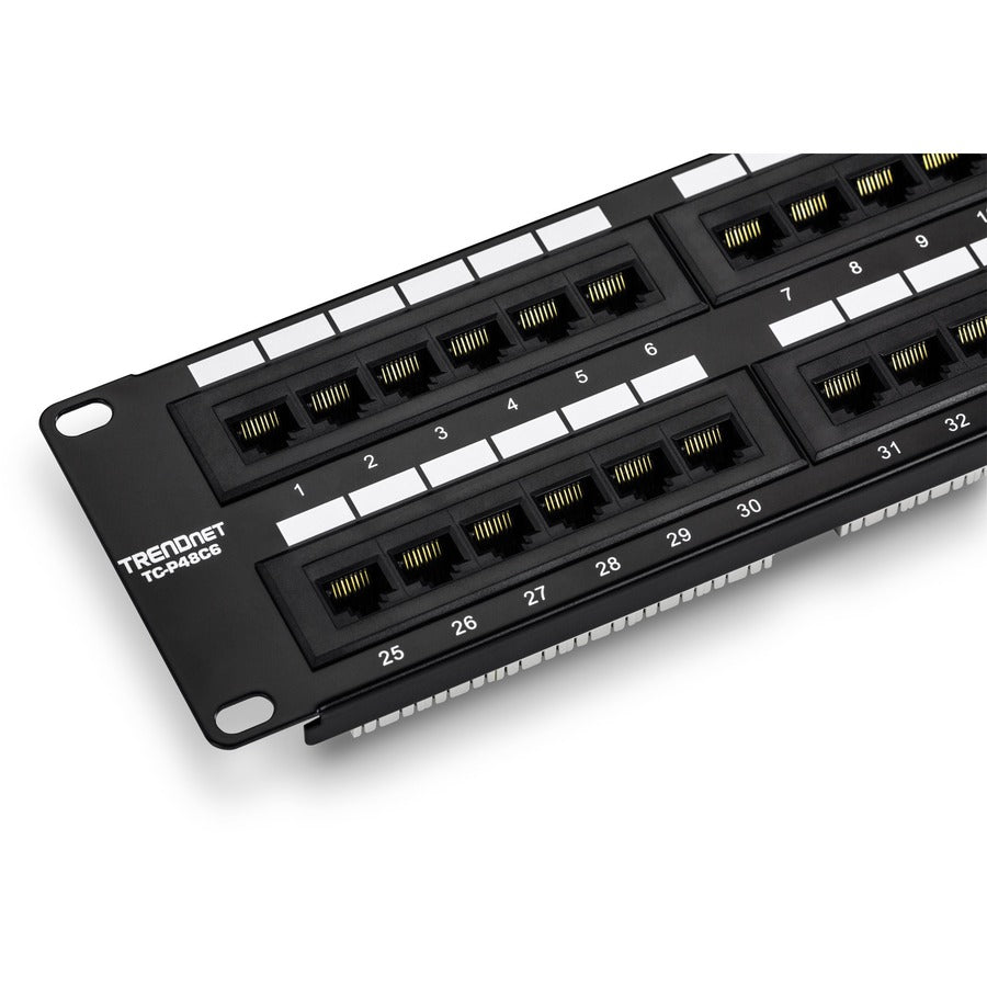 Panneau de brassage non blindé TRENDnet 48 ports Cat6, montage mural ou en rack, compatible avec le câblage Cat3,4,5,5e,6, pour Ethernet, Fast Ethernet, applications Gigabit, noir, TC-P48C6 TC-P48C6