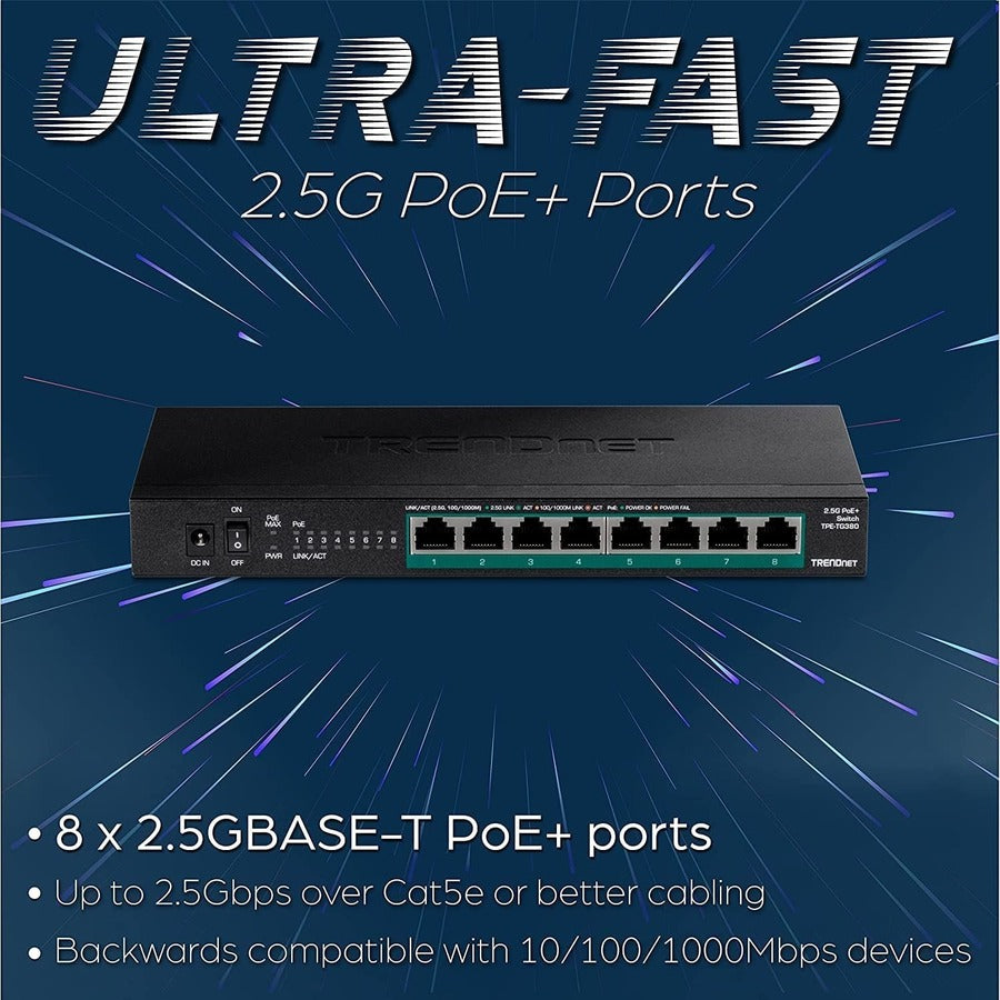 TRENDnet 8-Port Unmanaged 2.5G PoE+ Switch TPE-TG380