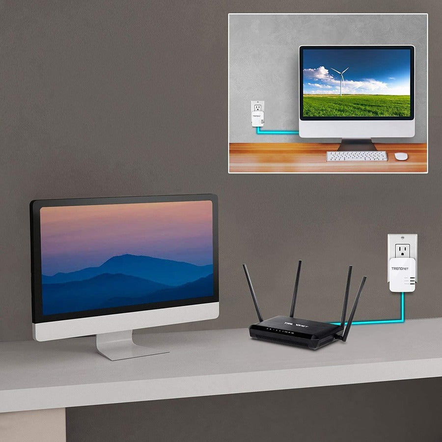 Kit d'adaptateurs TRENDnet CPL 1300 AV2, comprend 2 adaptateurs Ethernet CPL TPL-422E, IEEE 1905.1 et IEEE 1901, port Gigabit, portée jusqu'à 300 m (984 pieds), installation simple, blanc, TPL-422E2K TPL-422E2K