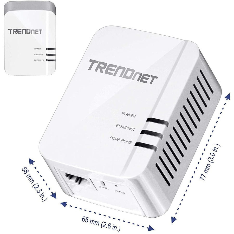 Kit d'adaptateurs TRENDnet CPL 1300 AV2, comprend 2 adaptateurs Ethernet CPL TPL-422E, IEEE 1905.1 et IEEE 1901, port Gigabit, portée jusqu'à 300 m (984 pieds), installation simple, blanc, TPL-422E2K TPL-422E2K