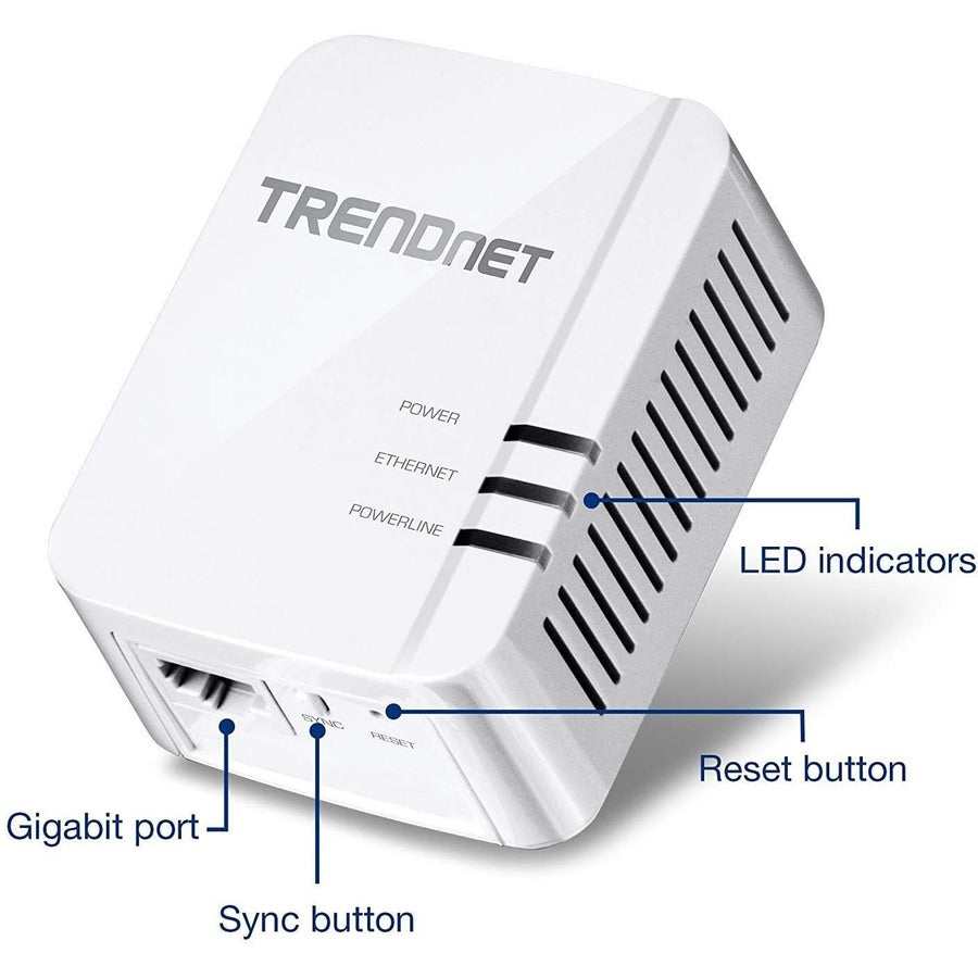 Kit d'adaptateurs TRENDnet CPL 1300 AV2, comprend 2 adaptateurs Ethernet CPL TPL-422E, IEEE 1905.1 et IEEE 1901, port Gigabit, portée jusqu'à 300 m (984 pieds), installation simple, blanc, TPL-422E2K TPL-422E2K