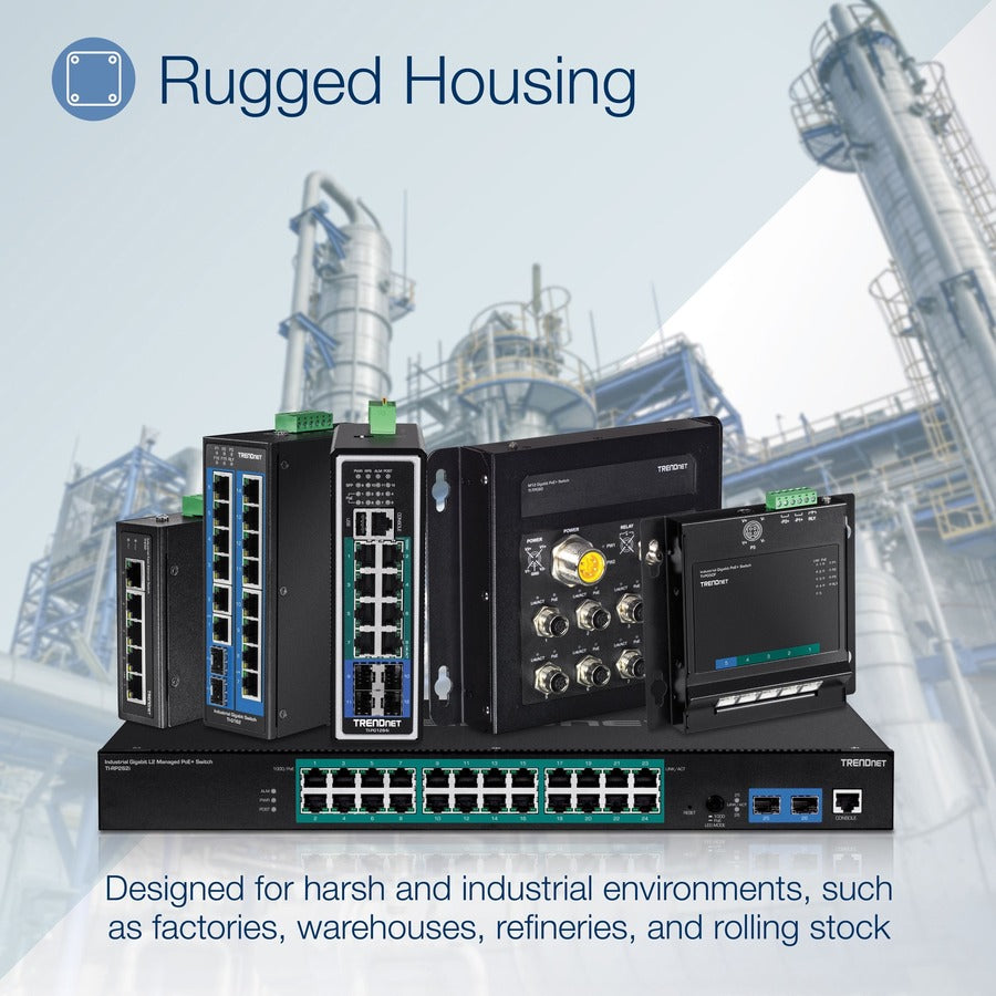 TRENDnet Commutateur industriel Gigabit L2 géré PoE+ sur rail DIN, 10 ports, 8 ports Gigabit PoE+, montage sur rail DIN, 2 emplacements SFP, entrée d'alimentation 24 - 57 V CC, IP30, VLAN, protection à vie, noir, TI-PG102i TI -PG102I