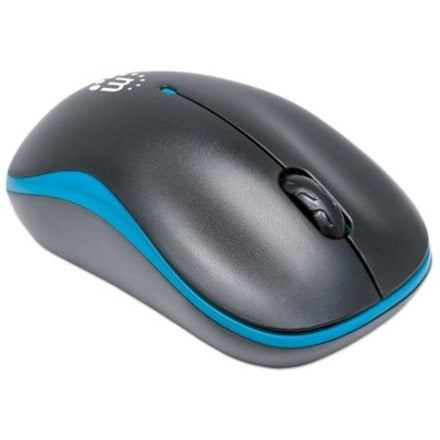 Manhattan Success Wireless Mouse, Black/Blue, 1000dpi, 2.4Ghz (up to 10m), USB, Optical, Three Button with Scroll Wheel, USB micro receiver, AA battery (included), Low friction base, Three Year Warranty, Blister 179416