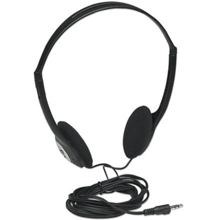 Manhattan Stereo On-Ear Headphones (3.5mm), Adjustable Split Headband, Foam Earpads, Speaker 80W max, Standard 3.5mm stereo jack/plug for audio output, cable 2.2m, Black, Three Year Warranty, Blister 177481